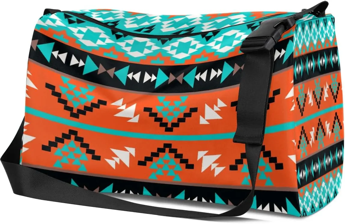 Ethnic Aztec Geometric Small Gym Bag for Men Women Workout Sport Duffle Bag Waterproof Weekender Overnight Bag Lightweight Carry on Tote Bag Crossbody Shoulder Travel Bag for Swim Yoge Dance