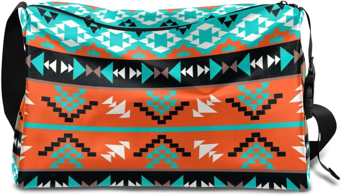 Ethnic Aztec Geometric Small Gym Bag for Men Women Workout Sport Duffle Bag Waterproof Weekender Overnight Bag Lightweight Carry on Tote Bag Crossbody Shoulder Travel Bag for Swim Yoge Dance