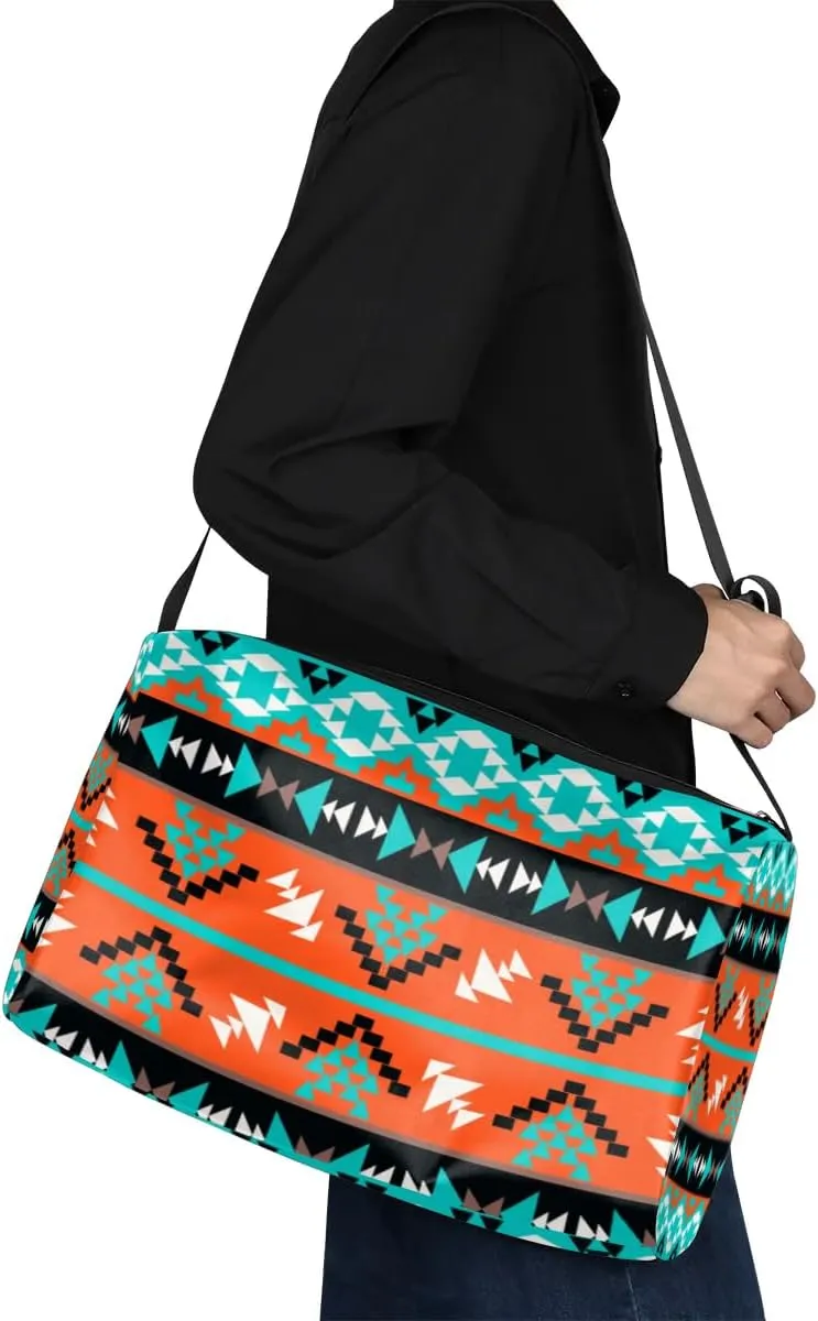 Ethnic Aztec Geometric Small Gym Bag for Men Women Workout Sport Duffle Bag Waterproof Weekender Overnight Bag Lightweight Carry on Tote Bag Crossbody Shoulder Travel Bag for Swim Yoge Dance