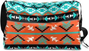 Ethnic Aztec Geometric Small Gym Bag for Men Women Workout Sport Duffle Bag Waterproof Weekender Overnight Bag Lightweight Carry on Tote Bag Crossbody Shoulder Travel Bag for Swim Yoge Dance