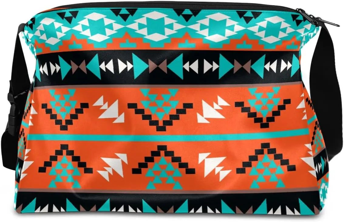 Ethnic Aztec Geometric Small Gym Bag for Men Women Workout Sport Duffle Bag Waterproof Weekender Overnight Bag Lightweight Carry on Tote Bag Crossbody Shoulder Travel Bag for Swim Yoge Dance