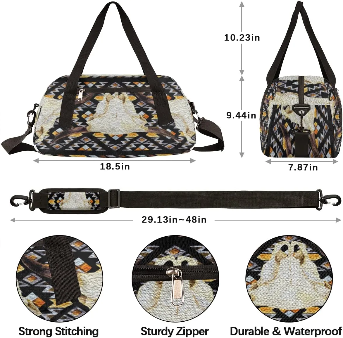 Ethnic Buffalo Skull Kids Duffel Bag for Girls Boys Teens, Ethnic Oil Painting Dance Bag Overnight Small Duffel Bag Carry On Weekend Sports Gym Travel Bag for School Practice Gymnastics Ballet