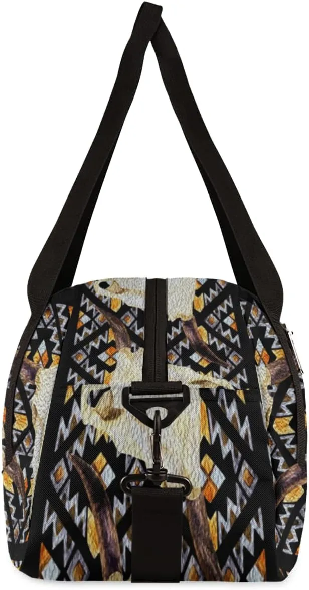 Ethnic Buffalo Skull Kids Duffel Bag for Girls Boys Teens, Ethnic Oil Painting Dance Bag Overnight Small Duffel Bag Carry On Weekend Sports Gym Travel Bag for School Practice Gymnastics Ballet
