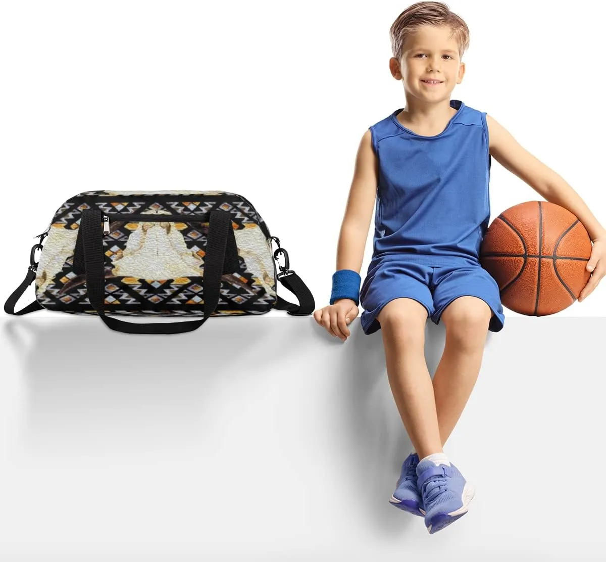 Ethnic Buffalo Skull Kids Duffel Bag for Girls Boys Teens, Ethnic Oil Painting Dance Bag Overnight Small Duffel Bag Carry On Weekend Sports Gym Travel Bag for School Practice Gymnastics Ballet