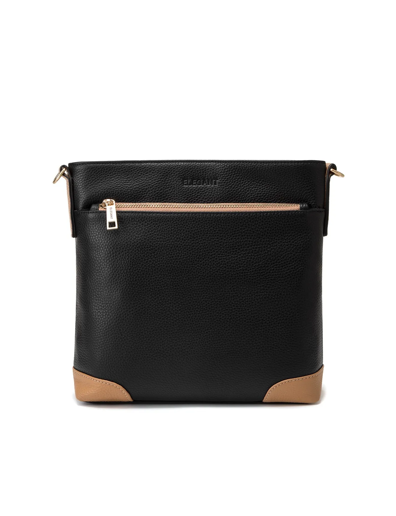 EVIE LEATHER CROSS BODY BAG- 2 TONE- E1-0816B-BLK/CAM