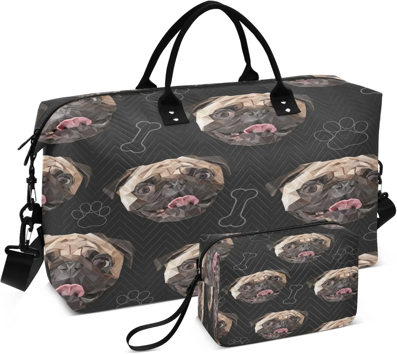 Exnundod Dog Pug Breed Travel Duffel Bags for Women Sports Gym Bag Weekender Carry On Tote Overnight Luggage Duffle Bags