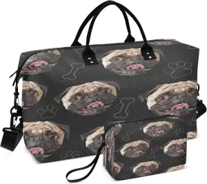 Exnundod Dog Pug Breed Travel Duffel Bags for Women Sports Gym Bag Weekender Carry On Tote Overnight Luggage Duffle Bags