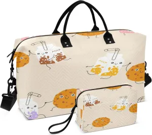 Exnundod Milk and Cookies Sweets Food Travel Duffel Bags for Women Sports Gym Bag Weekender Carry On Tote Overnight Luggage Duffle Bags