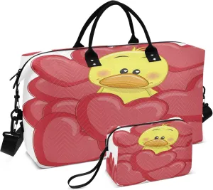 Exnundod Sweet Ducks Travel Duffel Bags for Women Heart s Sports Gym Bag Weekender Carry On Tote Overnight Luggage Duffle Bags