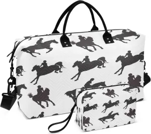 Exnundod Travel Duffel Bags Silhouettes Of Sports Horses Riders Sports Gym Bag Weekender Carry On Tote Overnight Luggage Bags for Women and Men