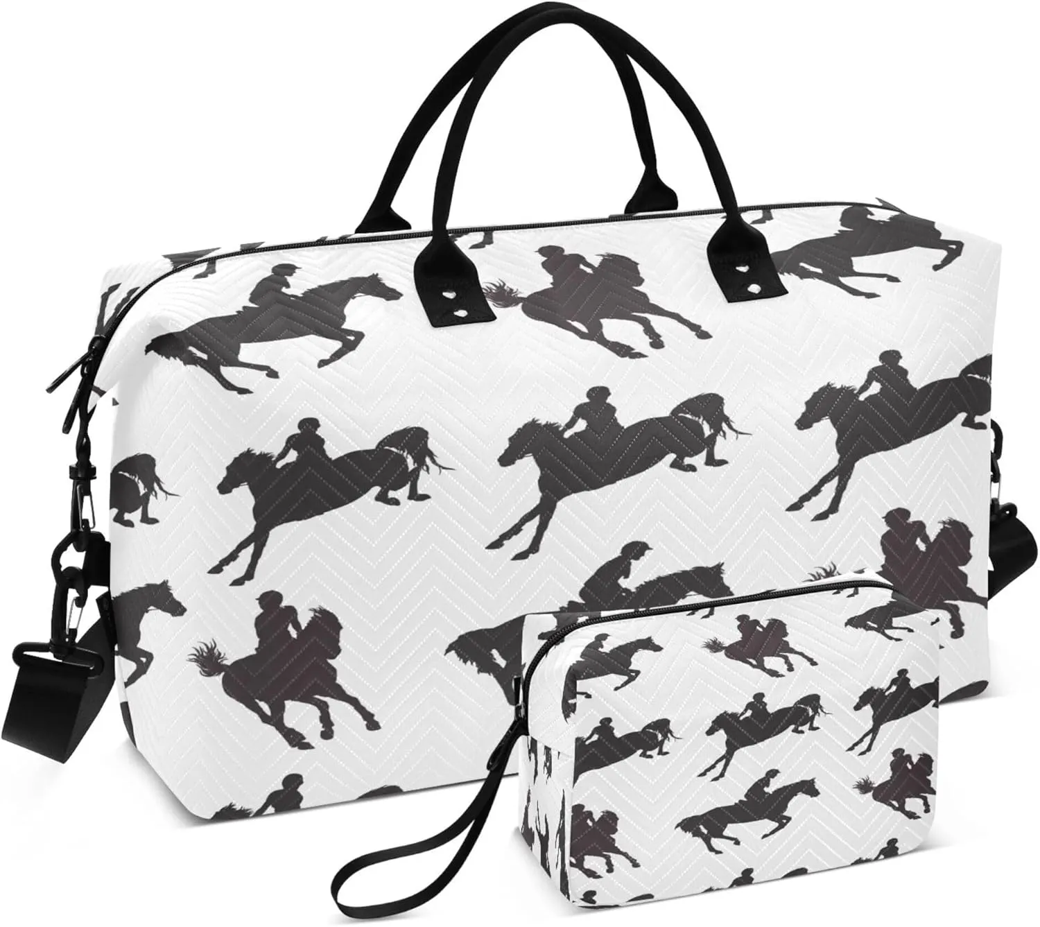 Exnundod Travel Duffel Bags Silhouettes Of Sports Horses Riders Sports Gym Bag Weekender Carry On Tote Overnight Luggage Bags for Women and Men