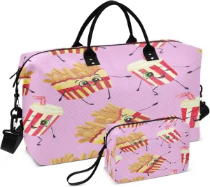 Exnundod Women Weekender Bags Cute Food and Drinks Travel Duffel Bags Carry On Overnight Bag French Fries Large Hospital Tote Luggage