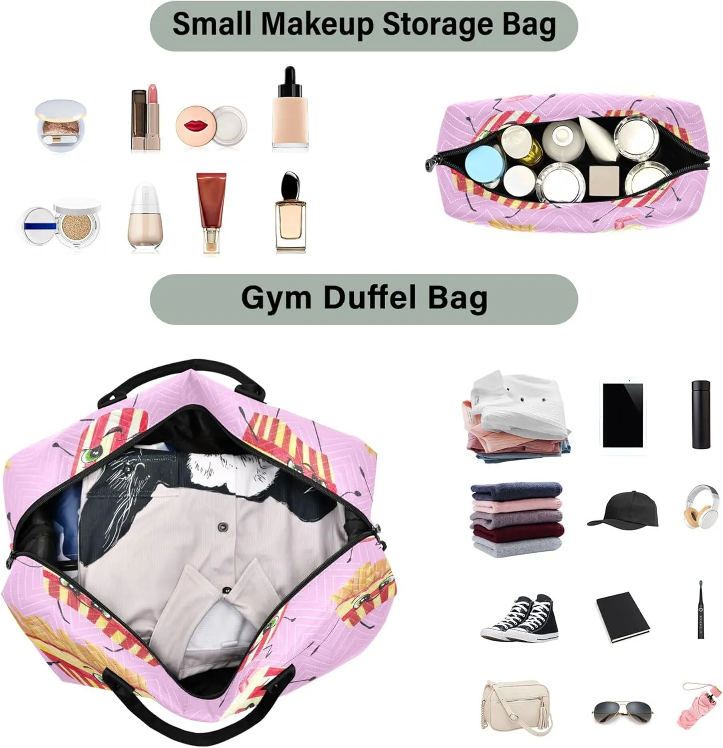 Exnundod Women Weekender Bags Cute Food and Drinks Travel Duffel Bags Carry On Overnight Bag French Fries Large Hospital Tote Luggage