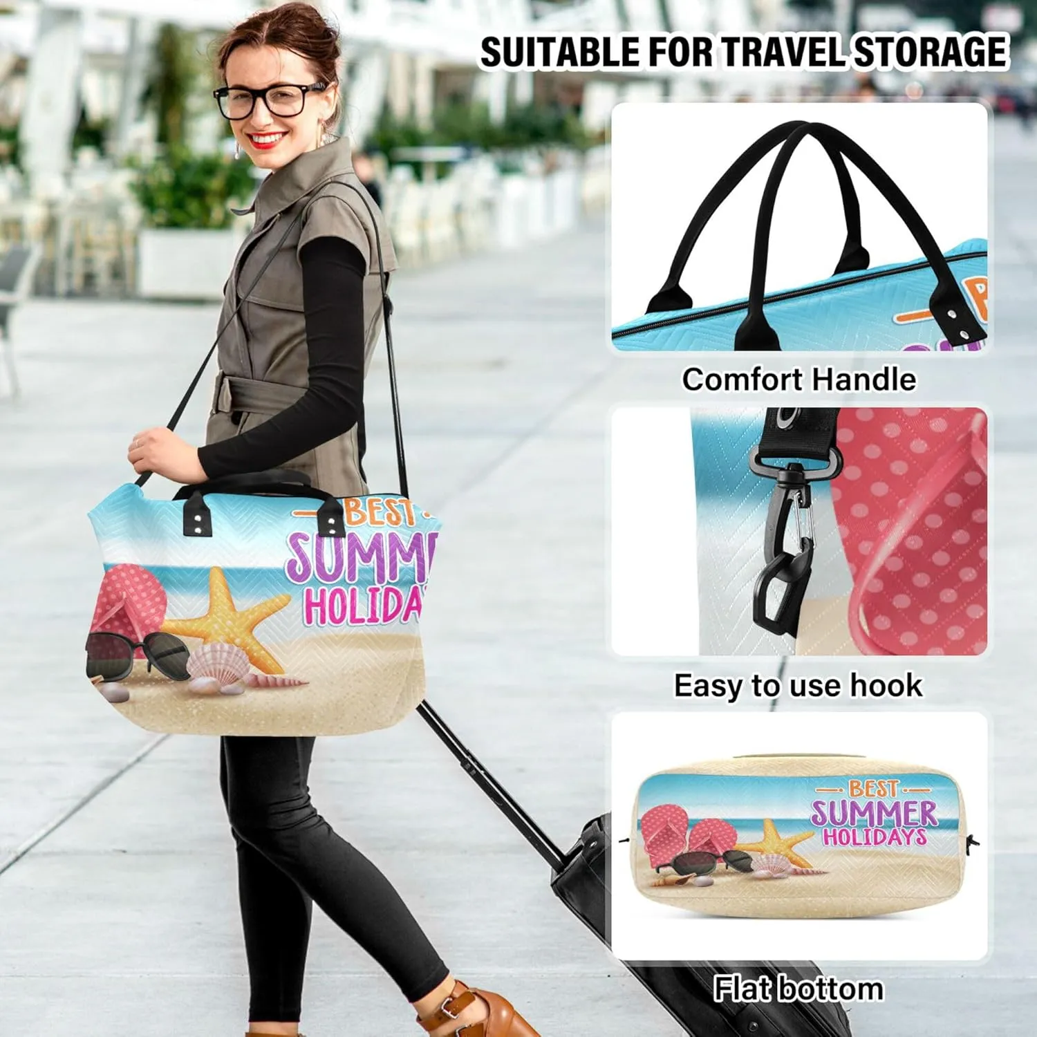 Exnundod Women Weekender Bags Sandy Starfish Shell Travel Duffel Bags Carry On Overnight Bag Best Summer Holidays Large Hospital Tote Luggage