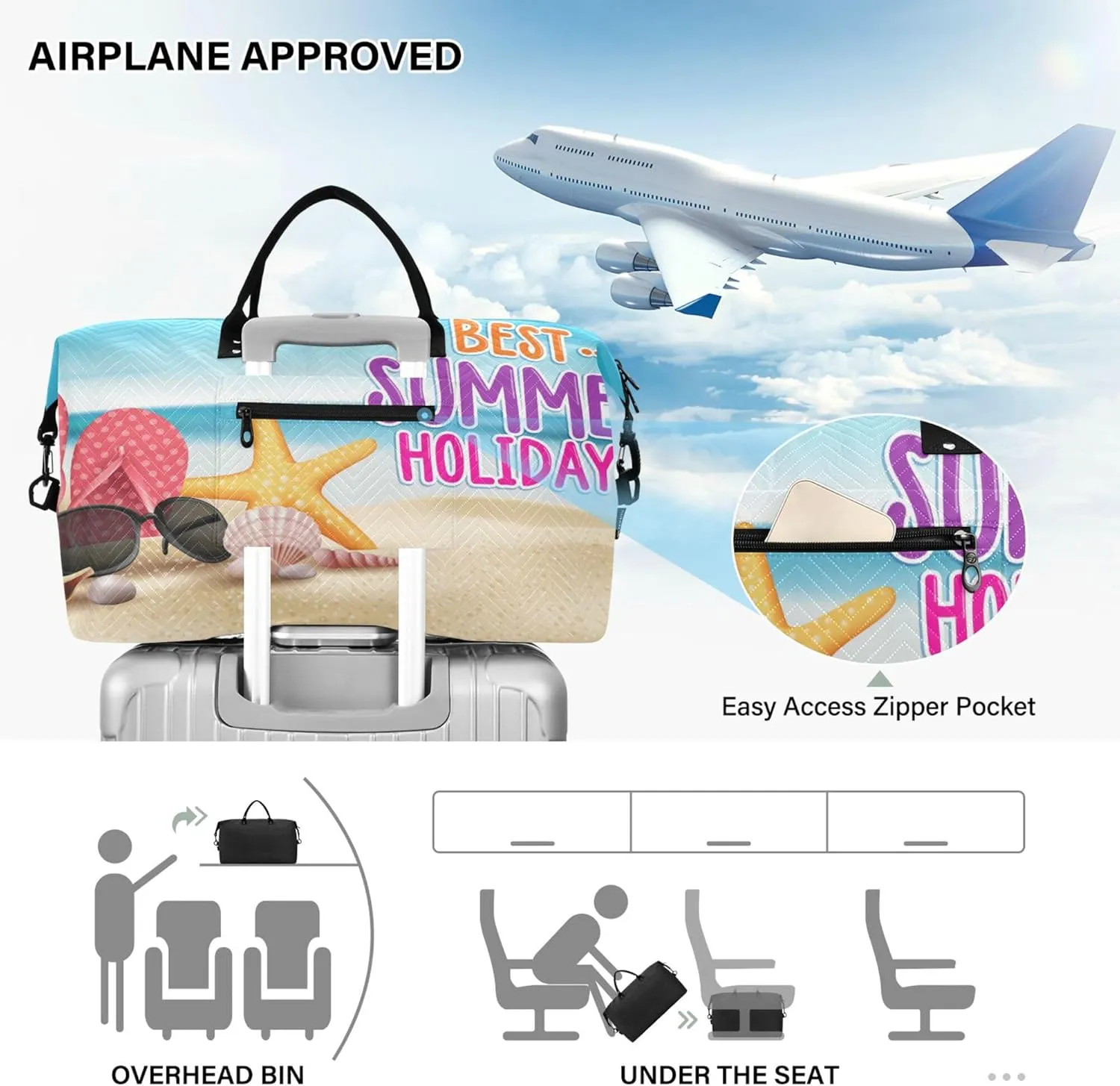 Exnundod Women Weekender Bags Sandy Starfish Shell Travel Duffel Bags Carry On Overnight Bag Best Summer Holidays Large Hospital Tote Luggage