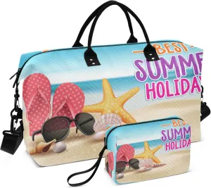 Exnundod Women Weekender Bags Sandy Starfish Shell Travel Duffel Bags Carry On Overnight Bag Best Summer Holidays Large Hospital Tote Luggage