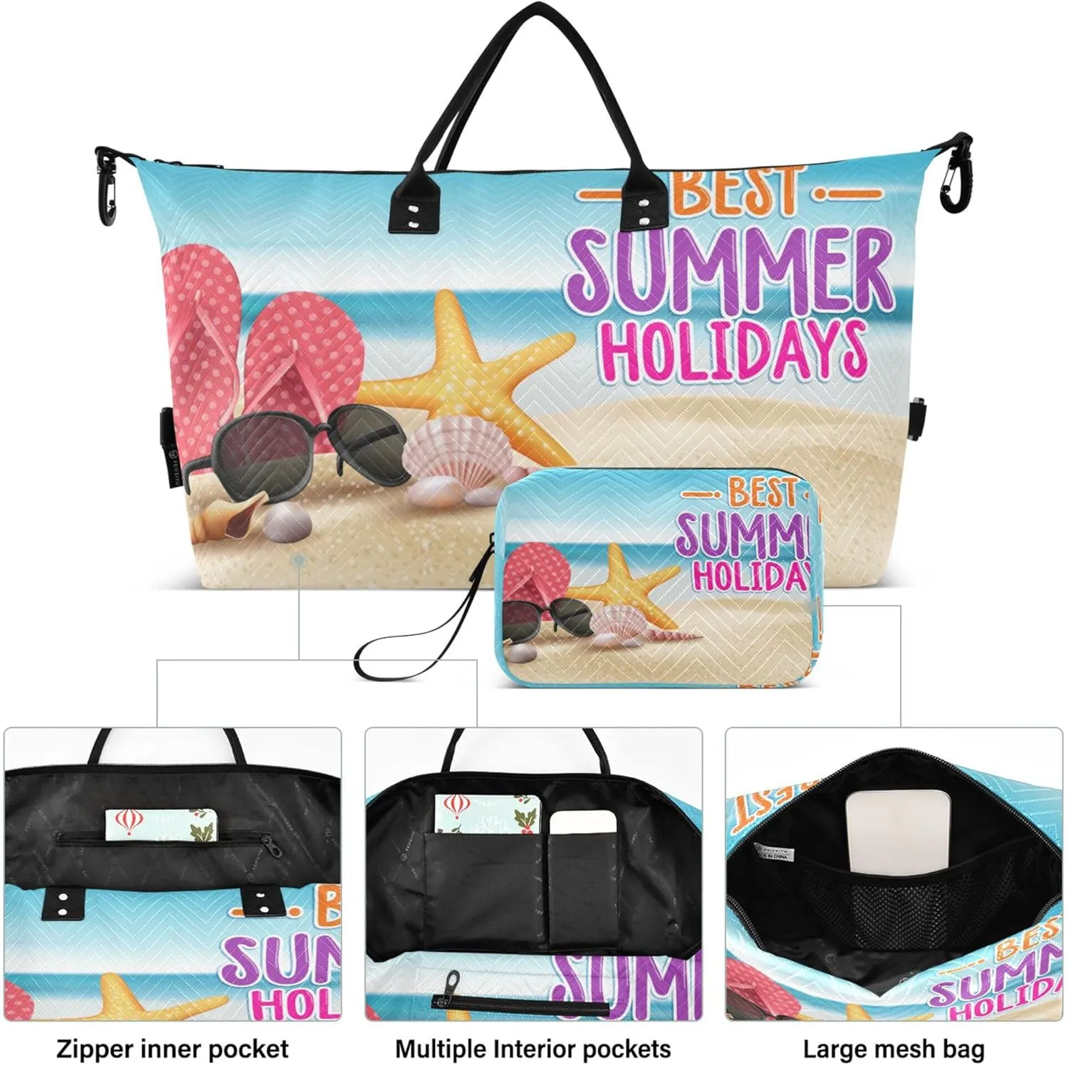 Exnundod Women Weekender Bags Sandy Starfish Shell Travel Duffel Bags Carry On Overnight Bag Best Summer Holidays Large Hospital Tote Luggage