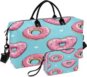 Exnundod Women Weekender Bags Sweet Pink Donuts Travel Duffel Bags Carry On Overnight Bag Large Hospital Tote Luggage