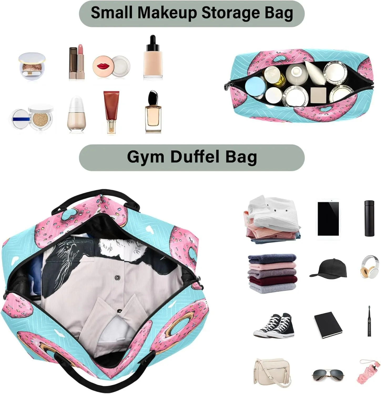 Exnundod Women Weekender Bags Sweet Pink Donuts Travel Duffel Bags Carry On Overnight Bag Large Hospital Tote Luggage