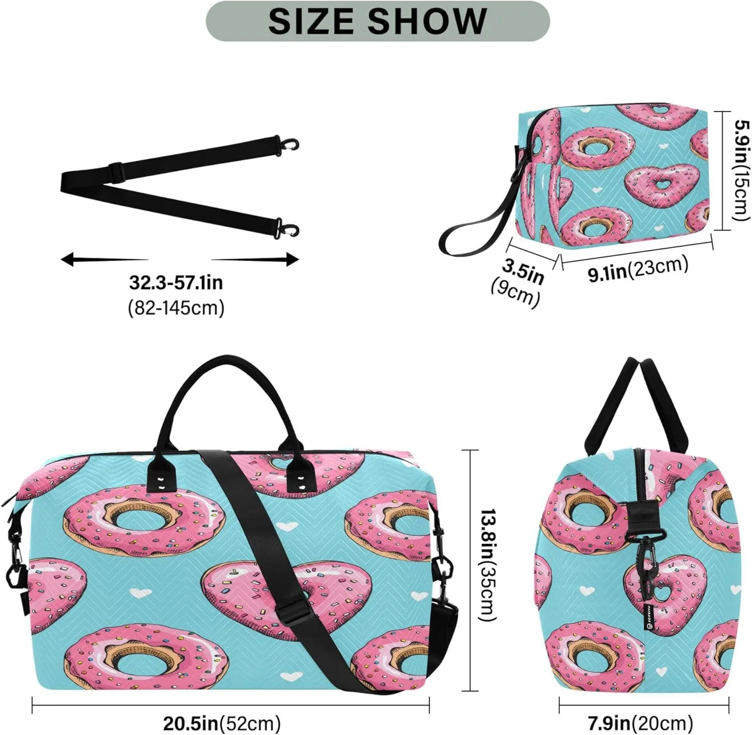 Exnundod Women Weekender Bags Sweet Pink Donuts Travel Duffel Bags Carry On Overnight Bag Large Hospital Tote Luggage