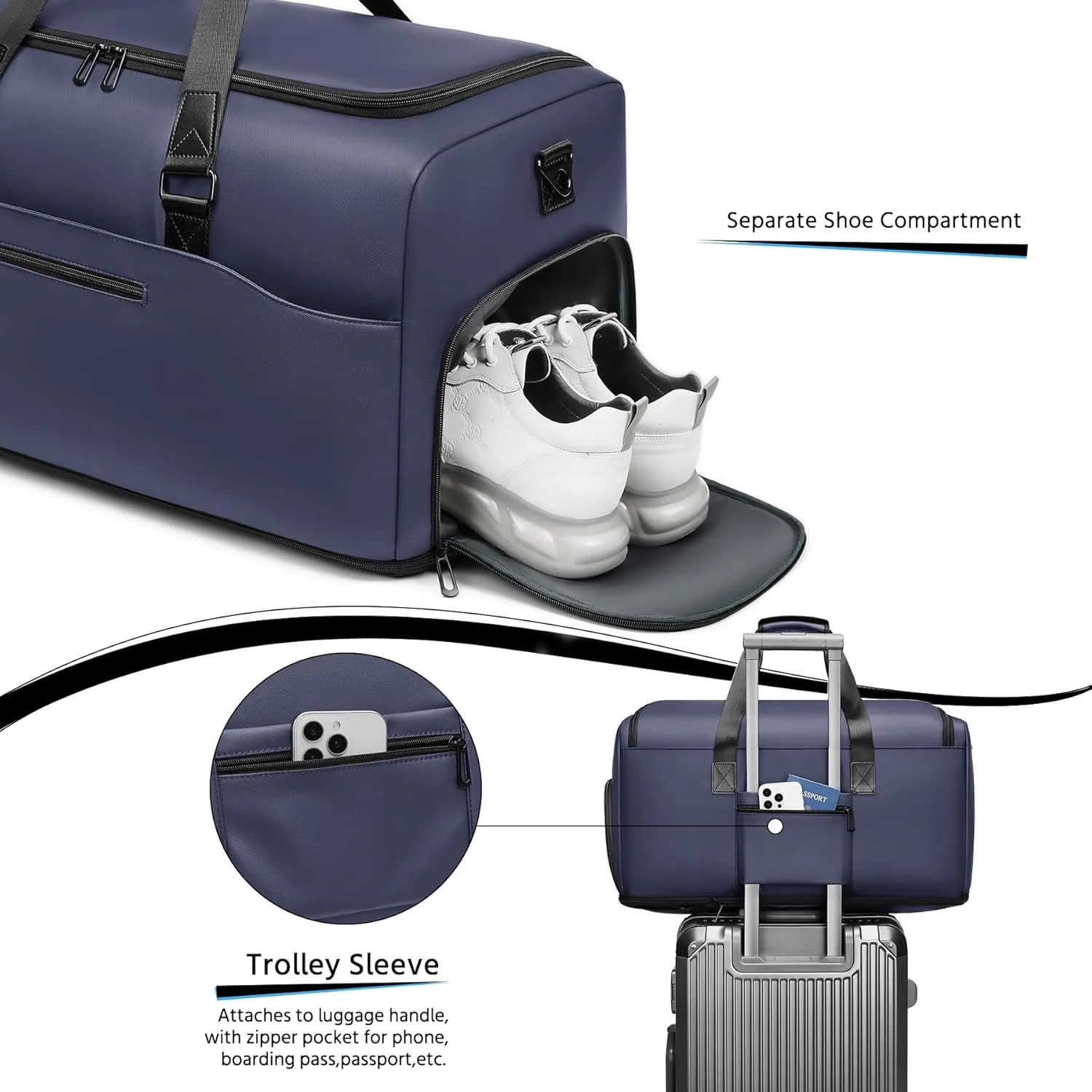 Expandable 55/70L Duffle Bag for Travel,Travel Bag for Men,Carry on Weekend Bag with Shoe Compartment,Waterproof Gym Bags Overnight Bag for Men Women