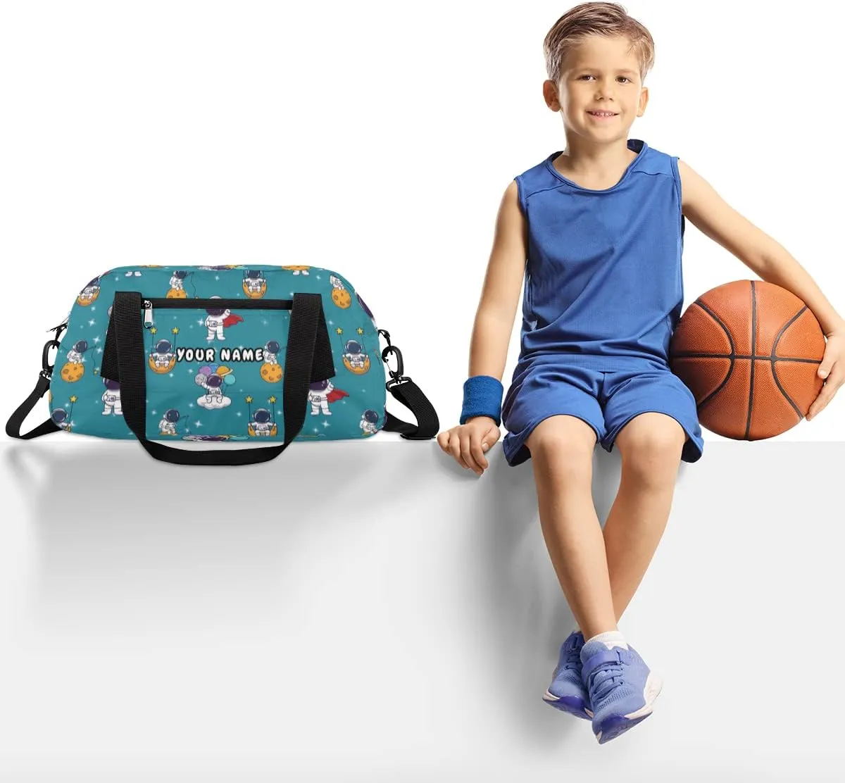 Expoloration Astronaut Personalized Kids Duffel Bag for Girls Boys, Space Stars Custom Dance Bag Overnight Small Duffel Bag Carry On Weekend Sports Travel Bag for School Practice Gymnastics Ballet