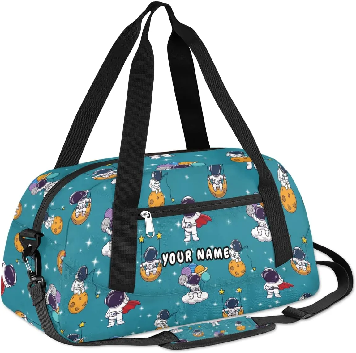 Expoloration Astronaut Personalized Kids Duffel Bag for Girls Boys, Space Stars Custom Dance Bag Overnight Small Duffel Bag Carry On Weekend Sports Travel Bag for School Practice Gymnastics Ballet