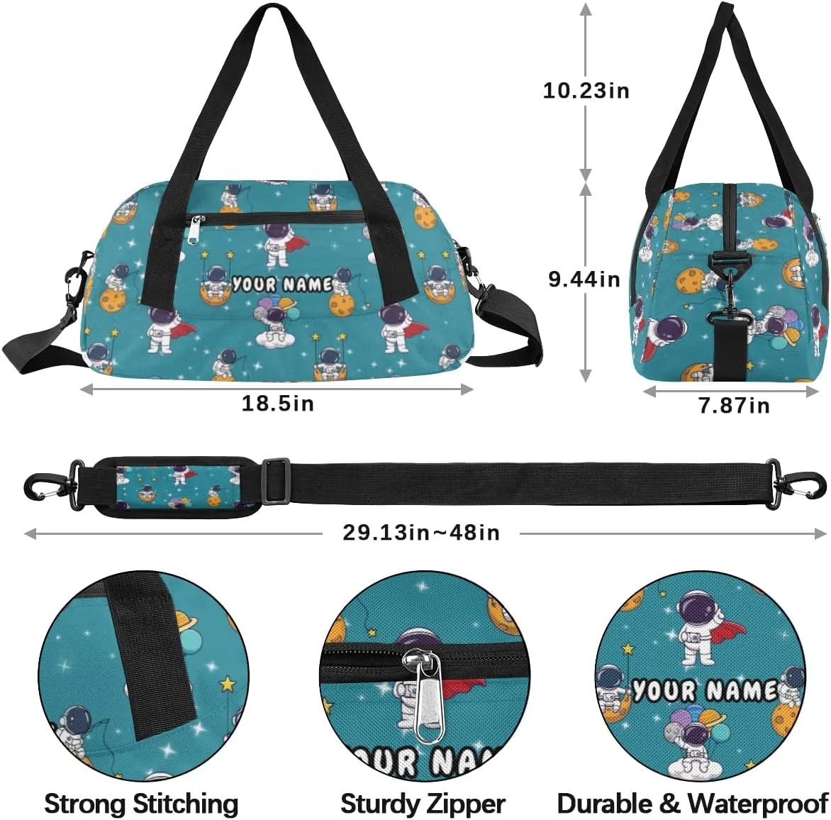 Expoloration Astronaut Personalized Kids Duffel Bag for Girls Boys, Space Stars Custom Dance Bag Overnight Small Duffel Bag Carry On Weekend Sports Travel Bag for School Practice Gymnastics Ballet