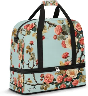 Exquisite Flora Colorful Drawings Travel Duffle Bag, Collapsible Travel Bag Sports Gym Bag With Shoes Compartment Weekender Bag Overnight Bag For Women Men
