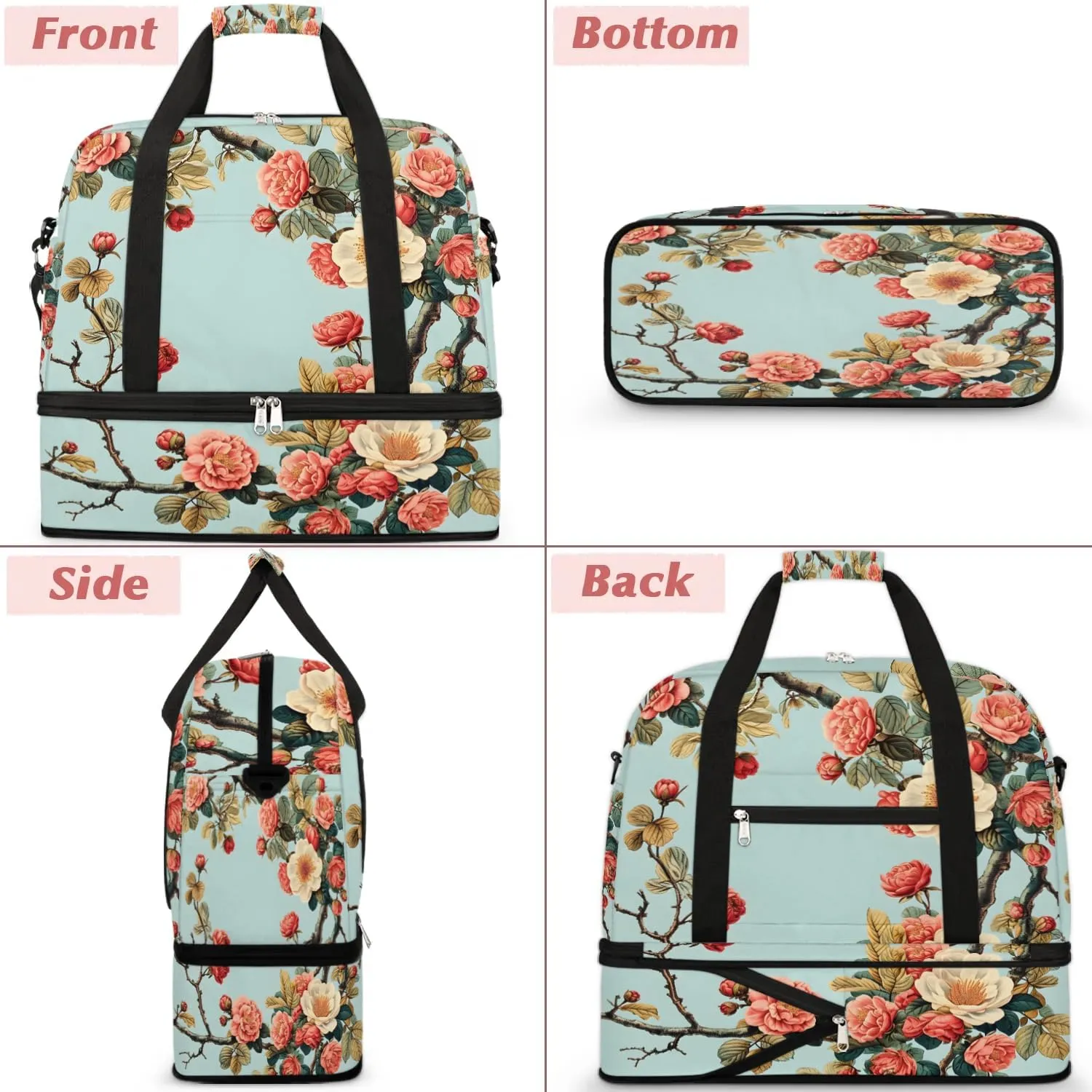 Exquisite Flora Colorful Drawings Travel Duffle Bag, Collapsible Travel Bag Sports Gym Bag With Shoes Compartment Weekender Bag Overnight Bag For Women Men