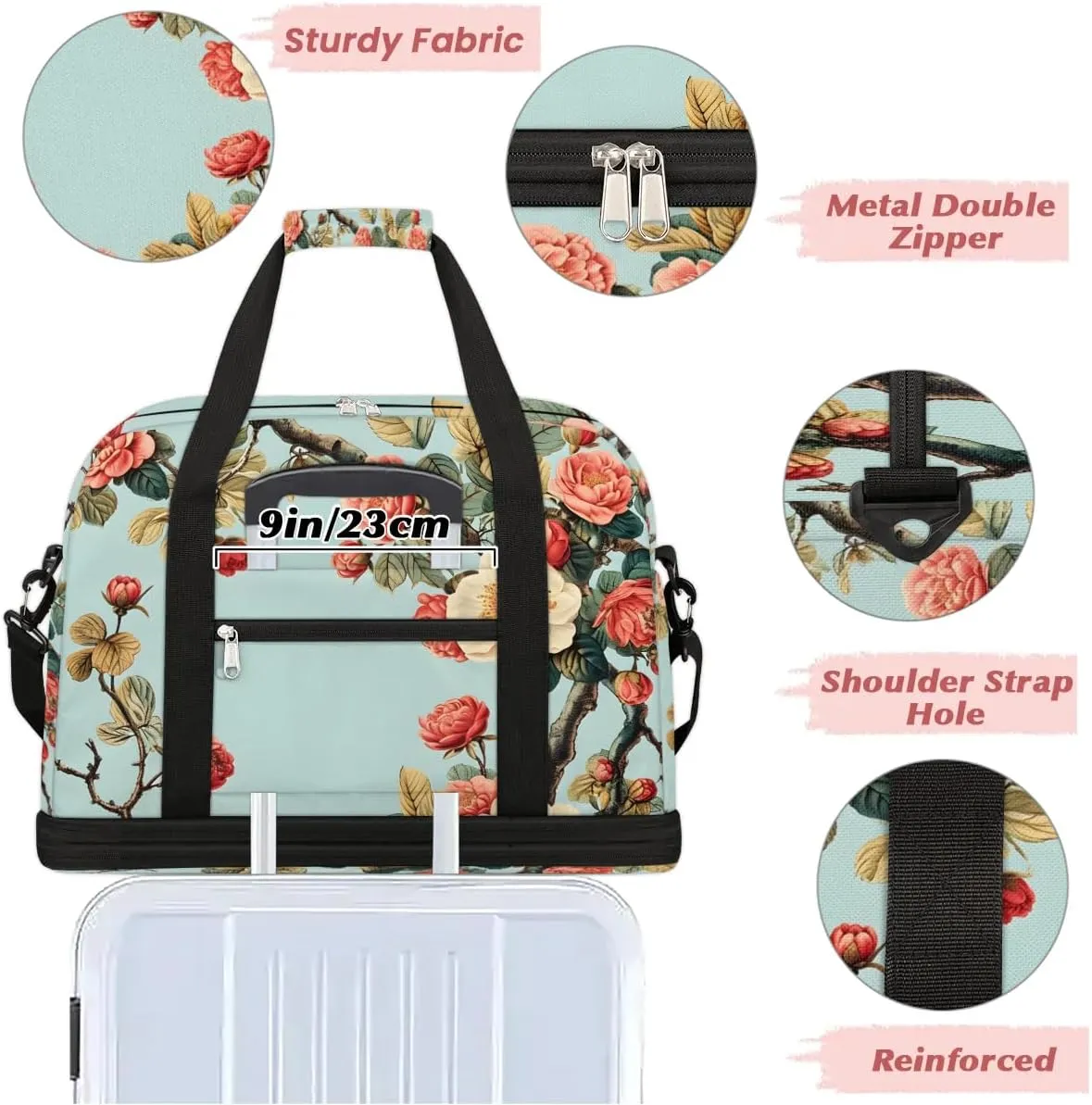 Exquisite Flora Colorful Drawings Travel Duffle Bag, Collapsible Travel Bag Sports Gym Bag With Shoes Compartment Weekender Bag Overnight Bag For Women Men
