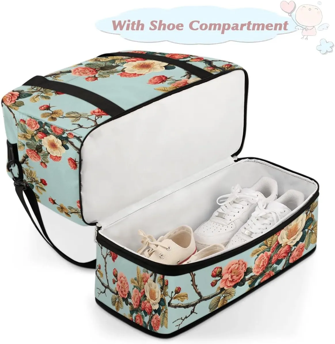 Exquisite Flora Colorful Drawings Travel Duffle Bag, Collapsible Travel Bag Sports Gym Bag With Shoes Compartment Weekender Bag Overnight Bag For Women Men