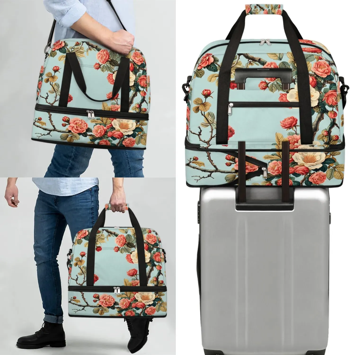 Exquisite Flora Colorful Drawings Travel Duffle Bag, Collapsible Travel Bag Sports Gym Bag With Shoes Compartment Weekender Bag Overnight Bag For Women Men