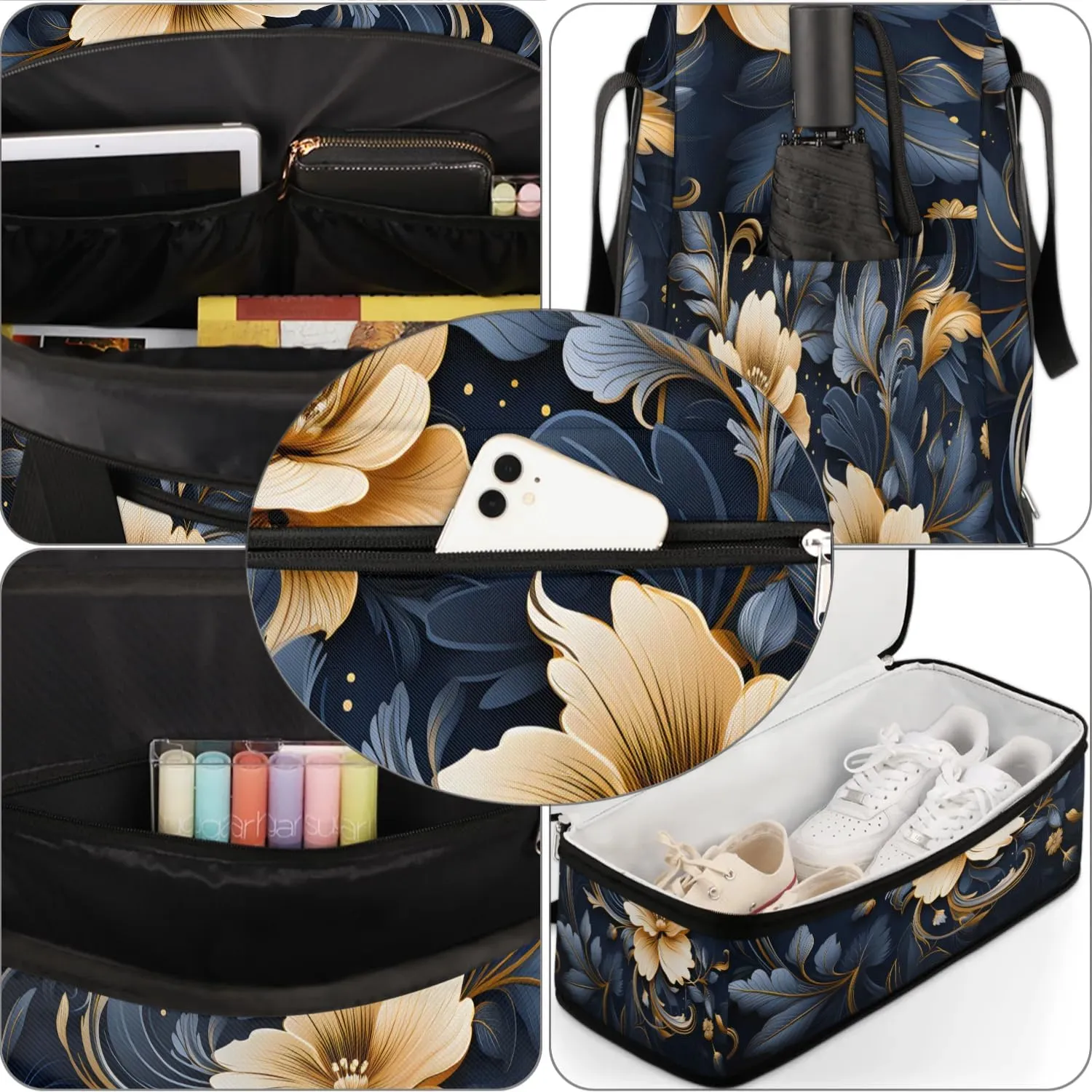 Exquisite Flora Pattern Vivid Travel Duffle Bag, Collapsible Travel Bag Sports Gym Bag With Shoes Compartment Weekender Bag Overnight Bag For Women Men