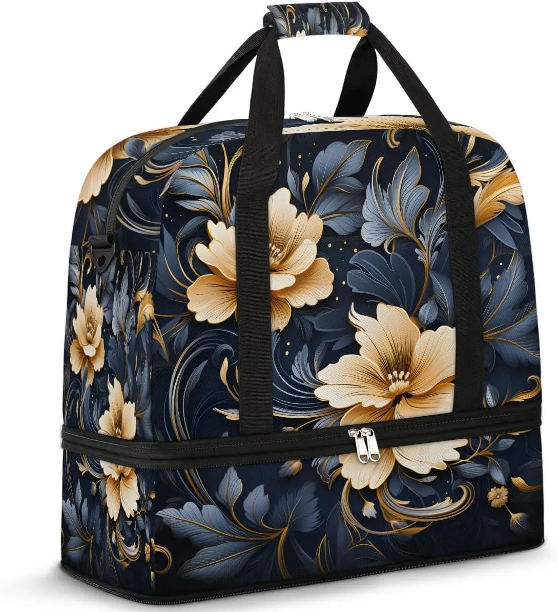 Exquisite Flora Pattern Vivid Travel Duffle Bag, Collapsible Travel Bag Sports Gym Bag With Shoes Compartment Weekender Bag Overnight Bag For Women Men