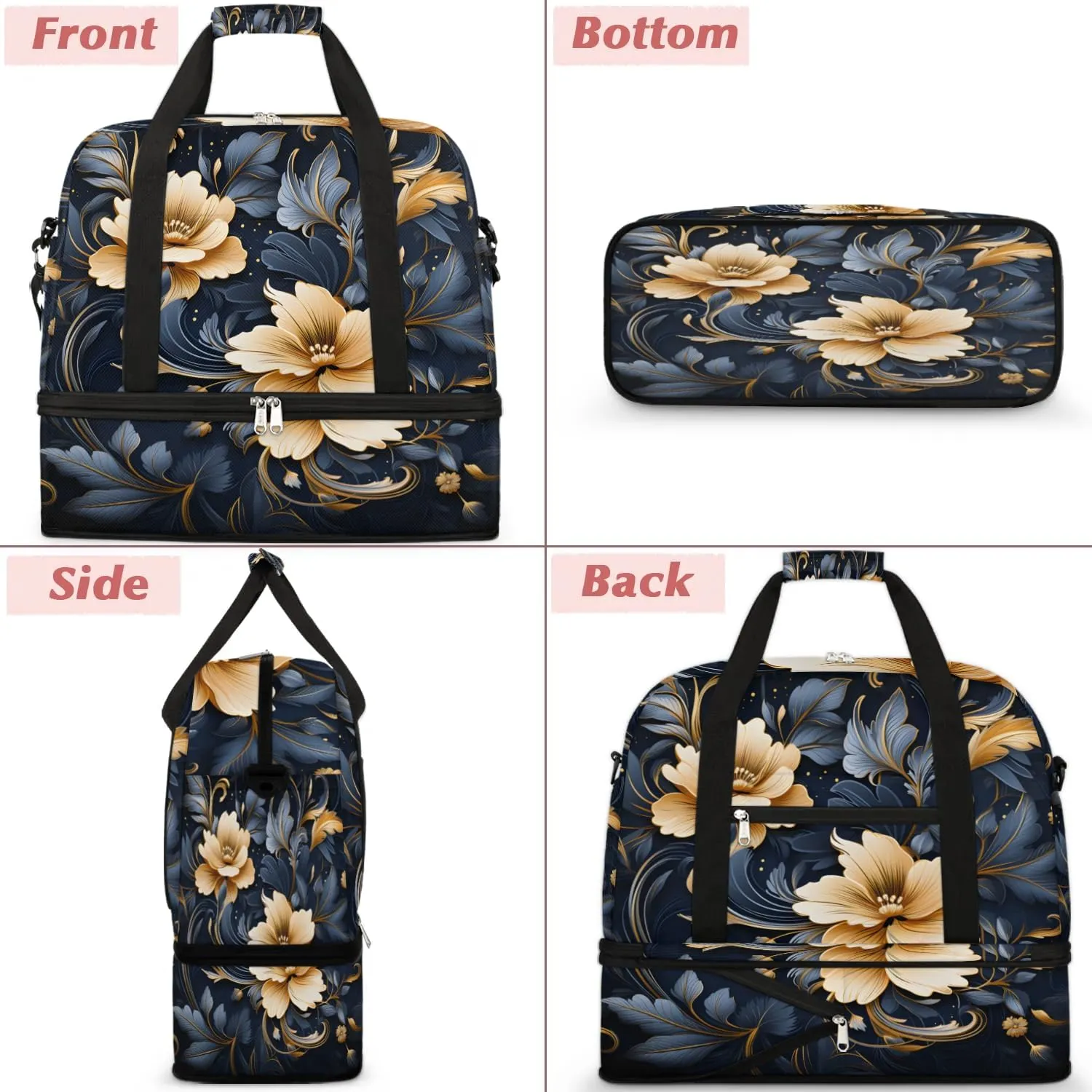 Exquisite Flora Pattern Vivid Travel Duffle Bag, Collapsible Travel Bag Sports Gym Bag With Shoes Compartment Weekender Bag Overnight Bag For Women Men