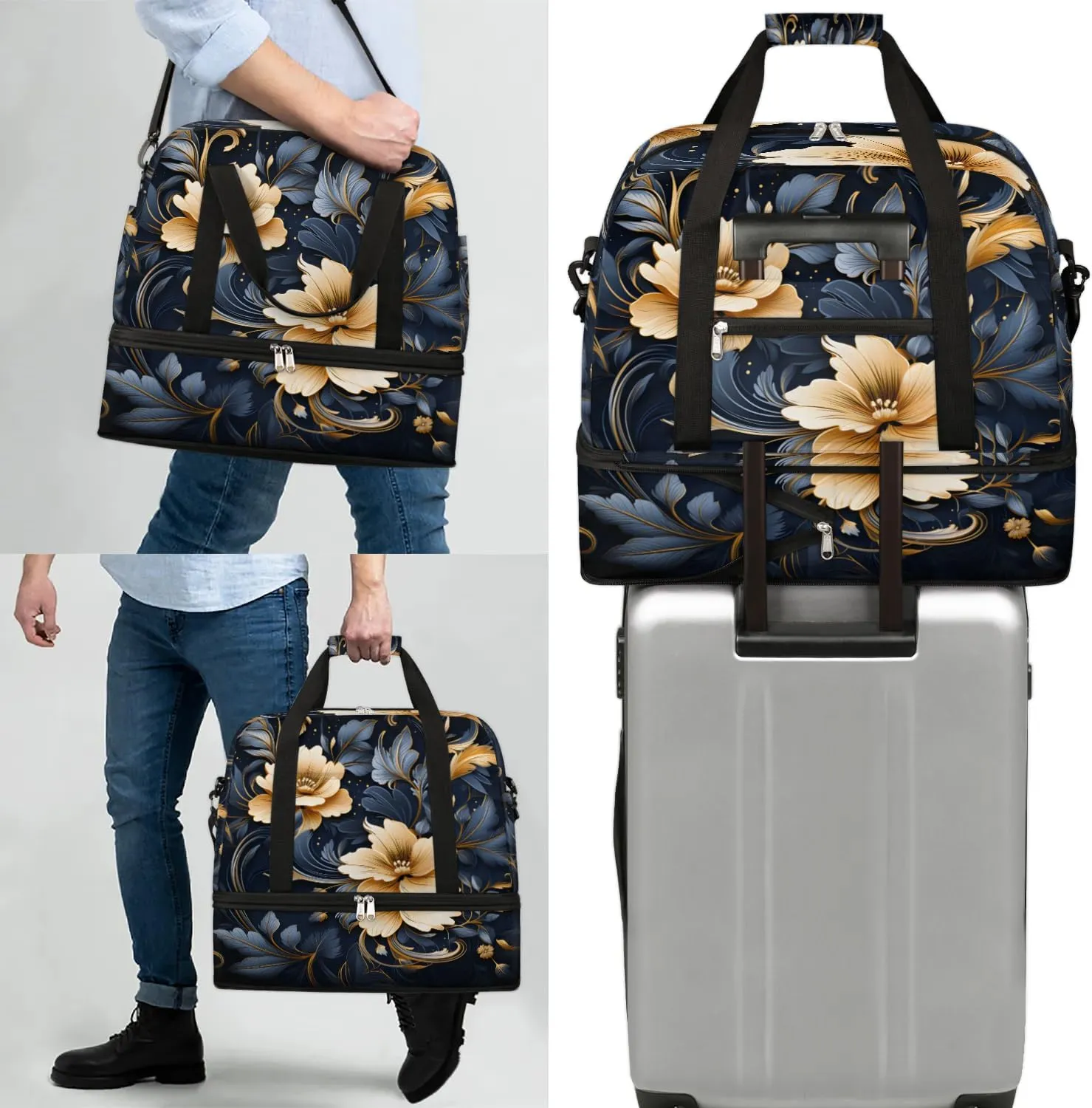 Exquisite Flora Pattern Vivid Travel Duffle Bag, Collapsible Travel Bag Sports Gym Bag With Shoes Compartment Weekender Bag Overnight Bag For Women Men