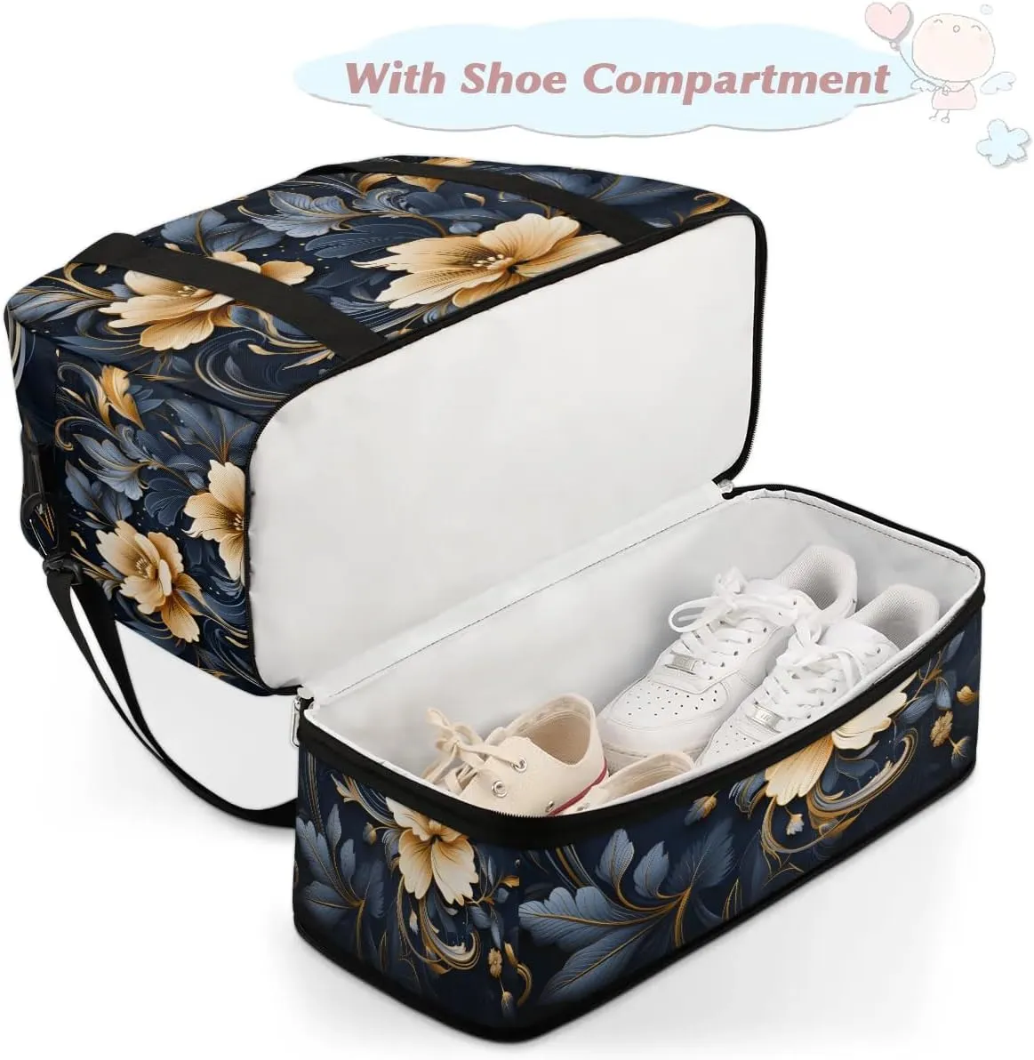 Exquisite Flora Pattern Vivid Travel Duffle Bag, Collapsible Travel Bag Sports Gym Bag With Shoes Compartment Weekender Bag Overnight Bag For Women Men