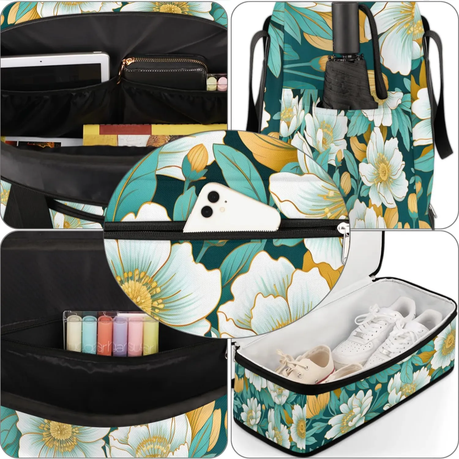 Exquisite Flora Patterns Vivid Travel Duffle Bag, Collapsible Travel Bag Sports Gym Bag With Shoes Compartment Weekender Bag Overnight Bag For Women Men