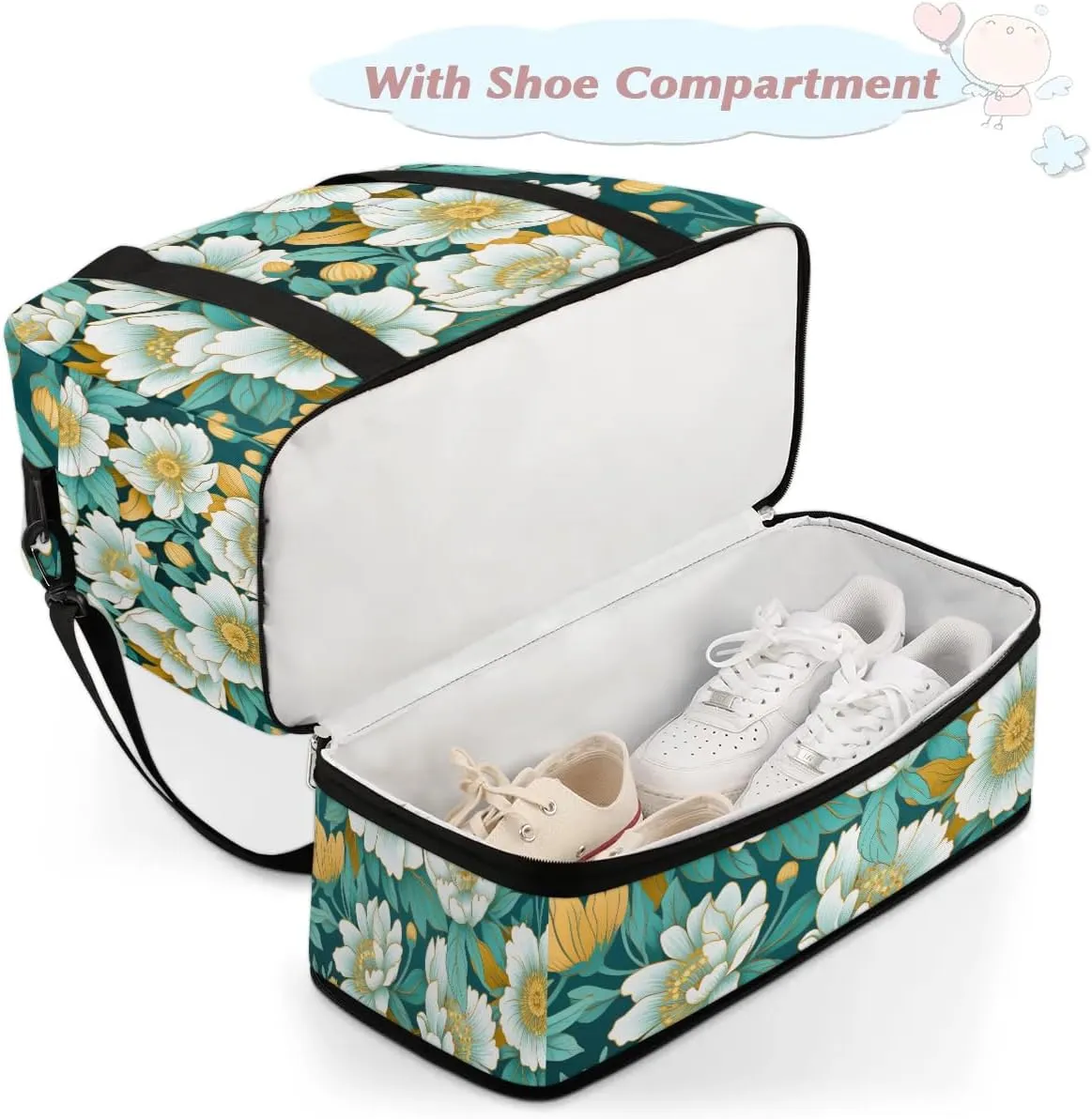 Exquisite Flora Patterns Vivid Travel Duffle Bag, Collapsible Travel Bag Sports Gym Bag With Shoes Compartment Weekender Bag Overnight Bag For Women Men