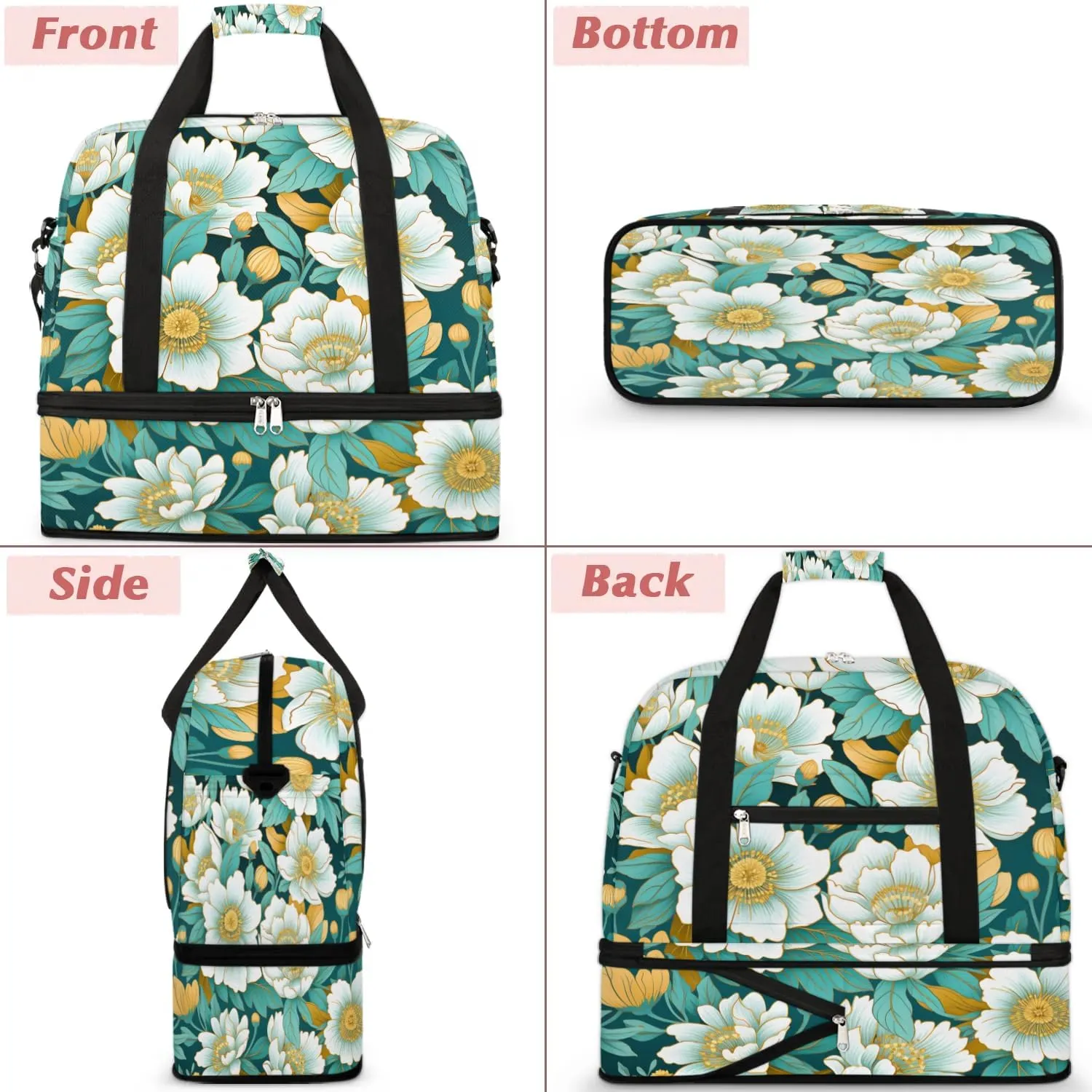 Exquisite Flora Patterns Vivid Travel Duffle Bag, Collapsible Travel Bag Sports Gym Bag With Shoes Compartment Weekender Bag Overnight Bag For Women Men