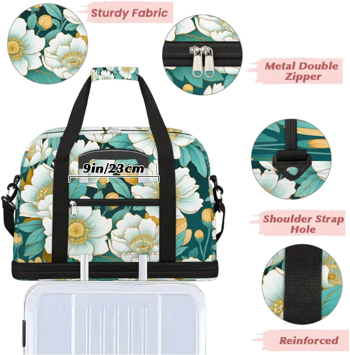 Exquisite Flora Patterns Vivid Travel Duffle Bag, Collapsible Travel Bag Sports Gym Bag With Shoes Compartment Weekender Bag Overnight Bag For Women Men