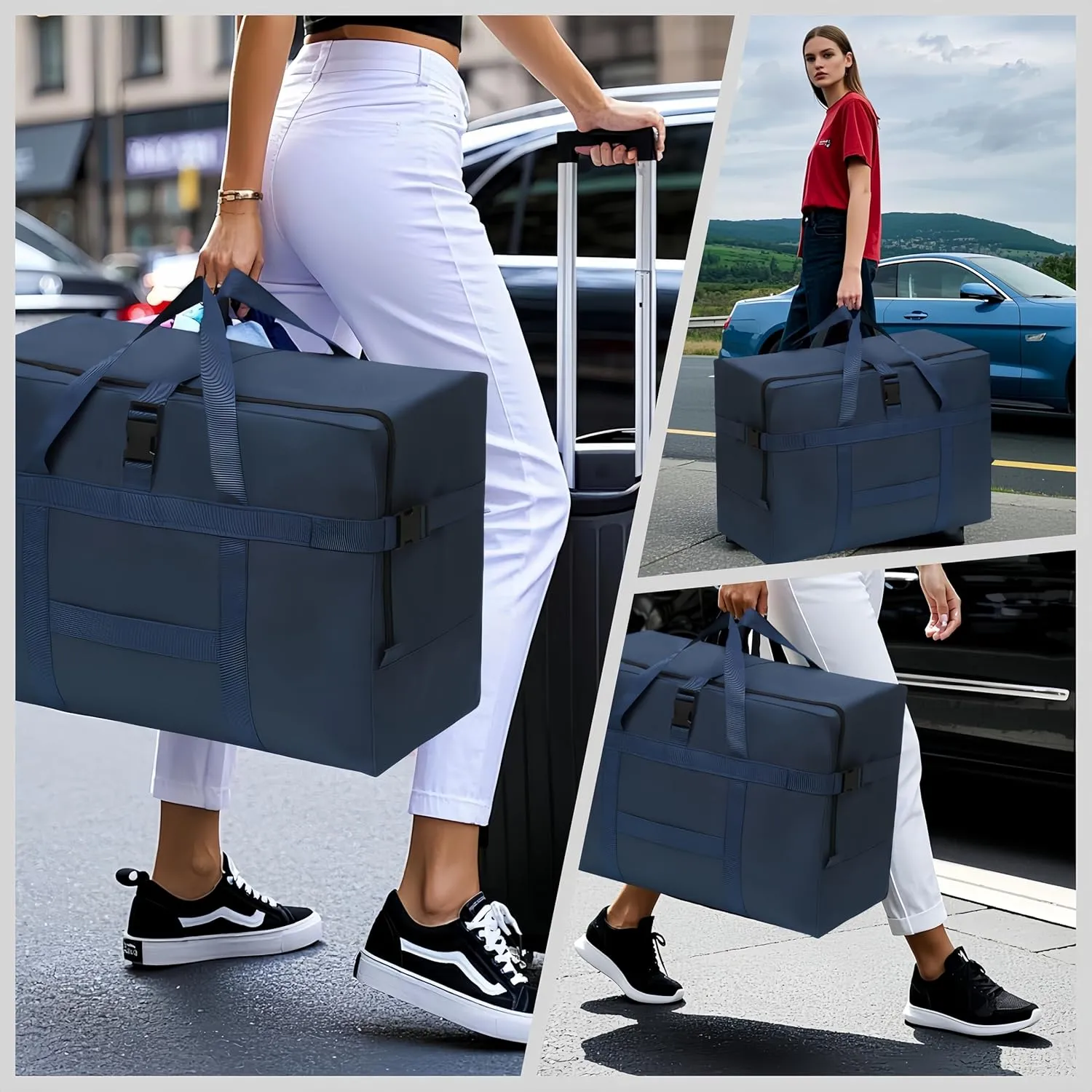 Extra Large Storage Duffle Bag for Travel, Waterproof Carry on Weekend Overnight Storage Bag over Luggage for Airline, Travel, for Men And Women Camping,Moving,Hospital (120L-Dark Blue)