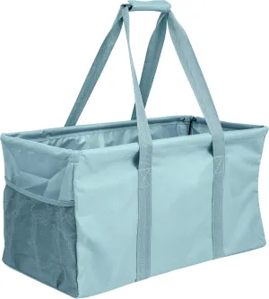 Extra Large Utility Tote Bag - Oversized Collapsible Reusable Wire Frame Rectangular Canvas Basket With Two Exterior Pockets For Beach, Pool, Laundry, Car Trunk, Storage - Light Blue
