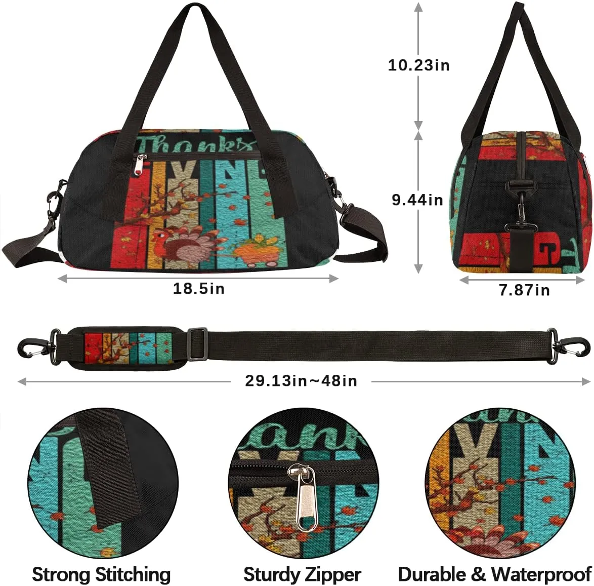 Fall Thanksgiving Day Kids Duffel Bag for Girls Boys Teens, Turkey Oil Painting Dance Bag Overnight Small Duffel Bag Carry On Weekend Sports Gym Travel Bag for School Practice Gymnastics Ballet