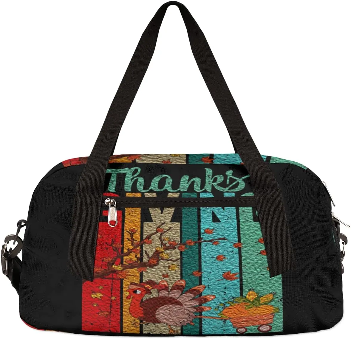 Fall Thanksgiving Day Kids Duffel Bag for Girls Boys Teens, Turkey Oil Painting Dance Bag Overnight Small Duffel Bag Carry On Weekend Sports Gym Travel Bag for School Practice Gymnastics Ballet