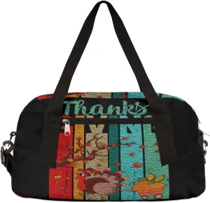 Fall Thanksgiving Day Kids Duffel Bag for Girls Boys Teens, Turkey Oil Painting Dance Bag Overnight Small Duffel Bag Carry On Weekend Sports Gym Travel Bag for School Practice Gymnastics Ballet