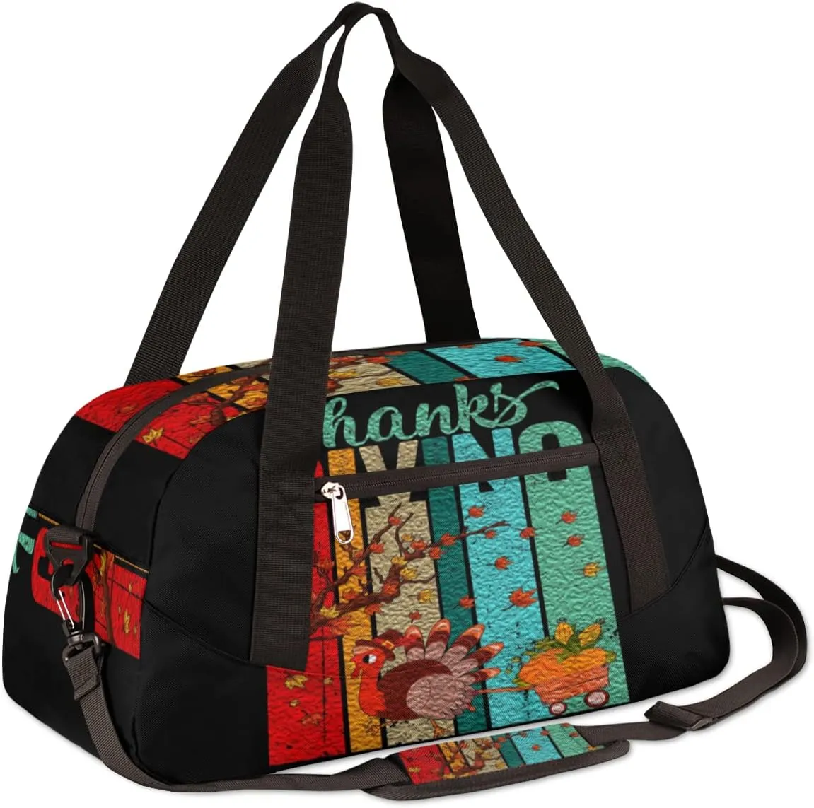 Fall Thanksgiving Day Kids Duffel Bag for Girls Boys Teens, Turkey Oil Painting Dance Bag Overnight Small Duffel Bag Carry On Weekend Sports Gym Travel Bag for School Practice Gymnastics Ballet