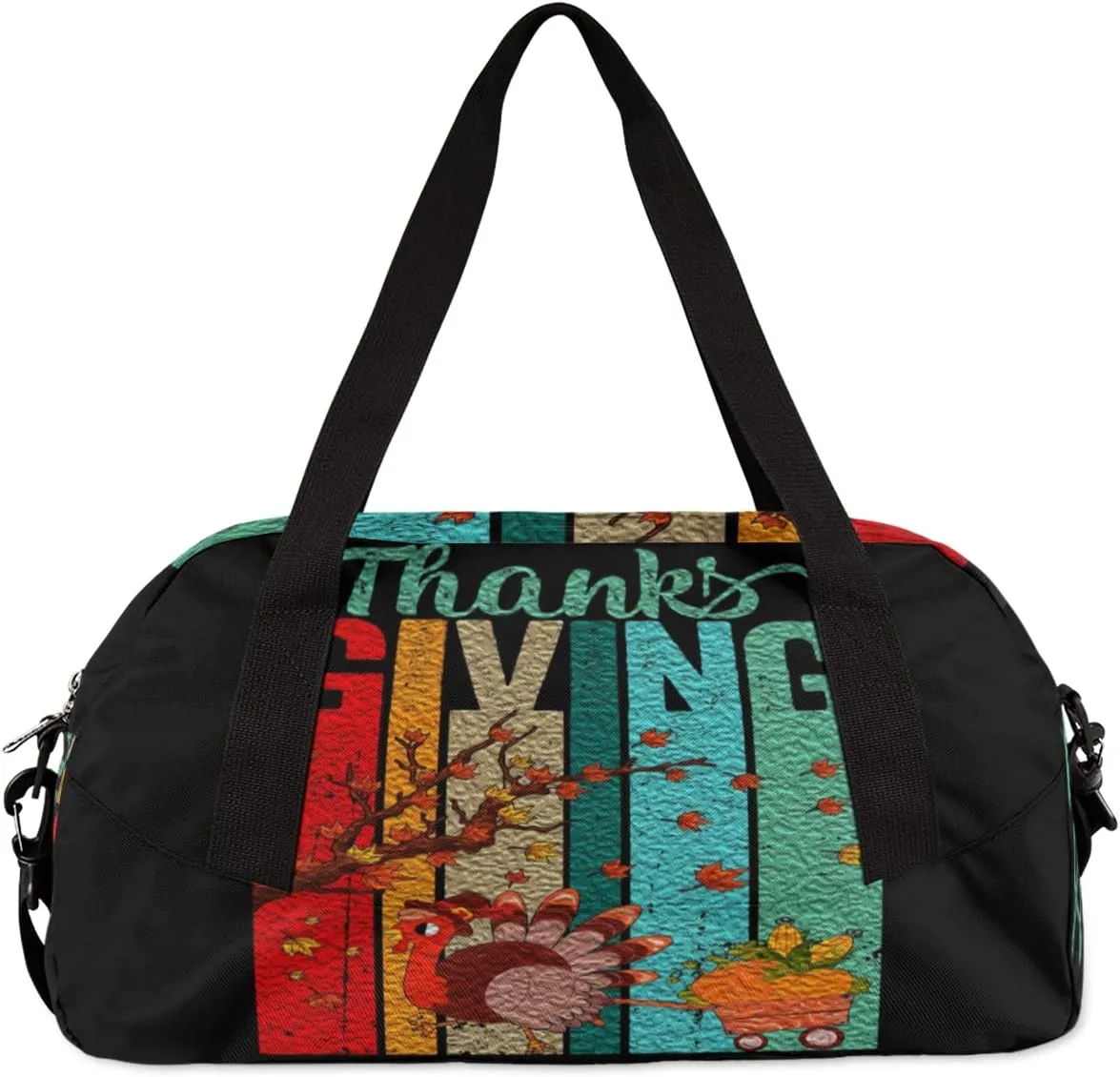 Fall Thanksgiving Day Kids Duffel Bag for Girls Boys Teens, Turkey Oil Painting Dance Bag Overnight Small Duffel Bag Carry On Weekend Sports Gym Travel Bag for School Practice Gymnastics Ballet