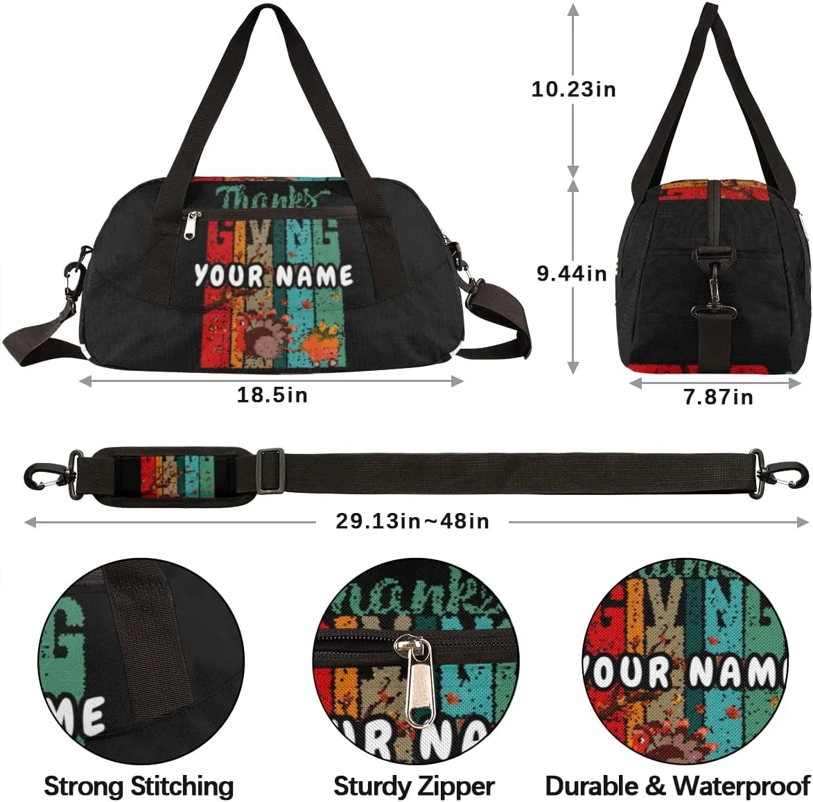 Fall Thanksgiving Day Personalized Kids Duffel Bag for Girls Boys, thanksgiving Custom Dance Bag Overnight Small Duffel Bag Carry On Weekend Sports Travel Bag for School Practice Gymnastics Ballet